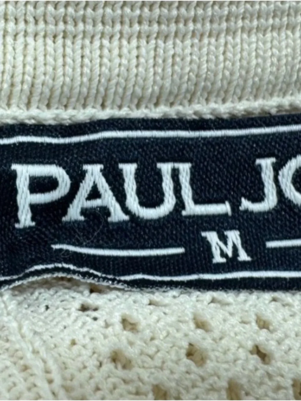 PJ Paul Jones Men's Hollow Out Polo Shirt Medium Beige button down shirt